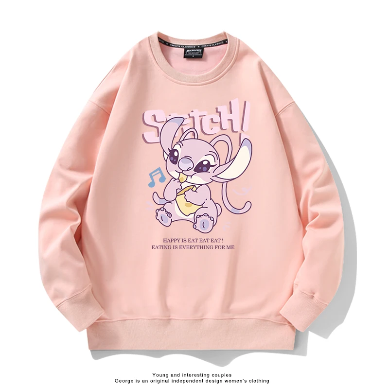 Amerikaanse trendy cartoon stitch print 2025, herfst nieuwe trui met ronde hals, losse paar sporttop met lange mouwen, eenvoudige campuskleding