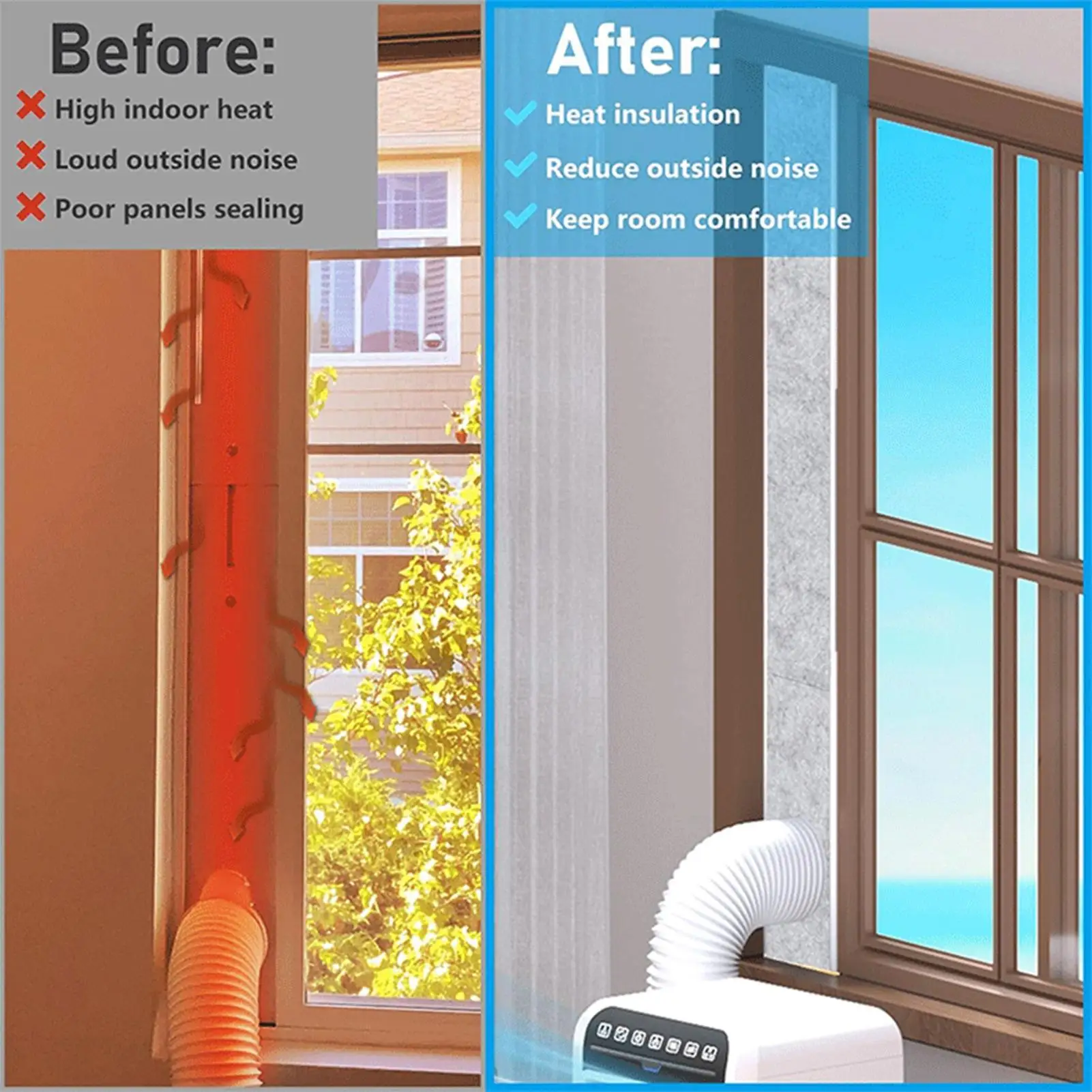 Portable Air Conditioner Window Kit AC Side Panels Insulation Vent Kit Home Basement Garage Bedroom Living Room
