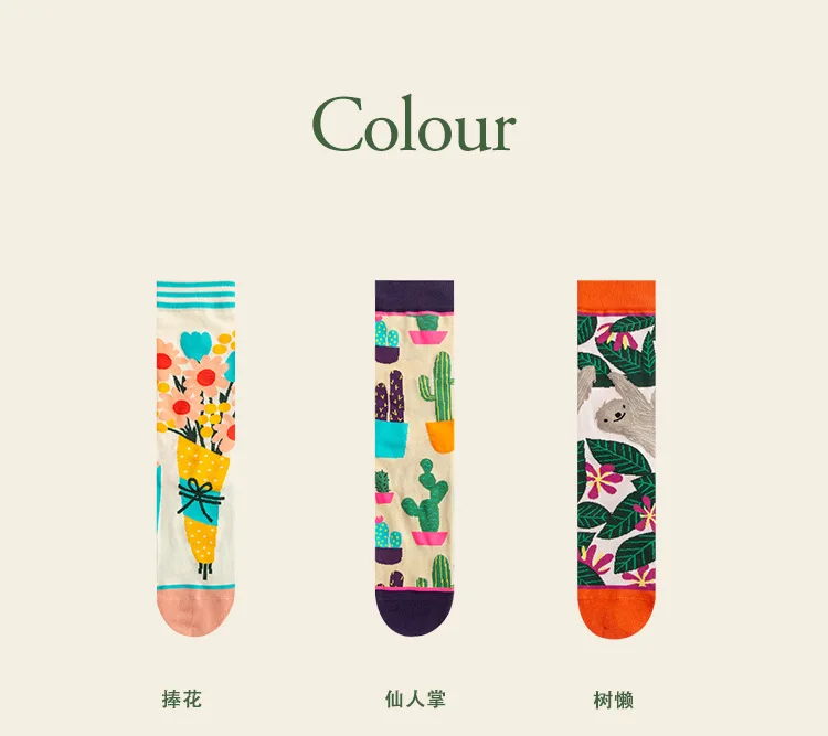 Fashion Colorful Spring Autumn Stocking Women's Socks Plant Hedgehog Slothsi Cotton Socks Personality Straight Trendy Socks