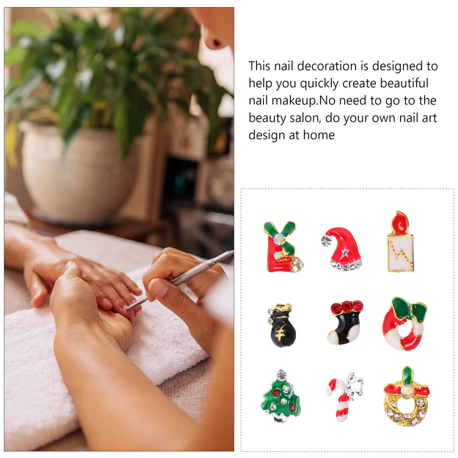 2 uds. De pegatinas navideñas de aleación para decoración de uñas, juego de dijes de diamantes de imitación para regalo de manicura, almacenamiento de viaje