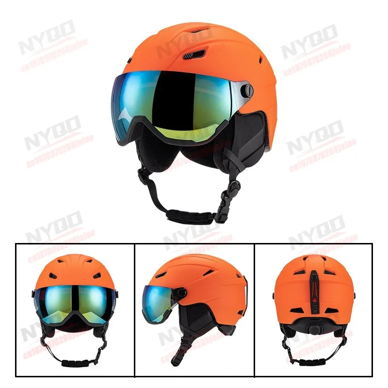 Integrally Molded Ski Helmet with Goggles, Adult Half-covered Anti-impact Helmet for Winter Skiing Skateboard Outdoor Use