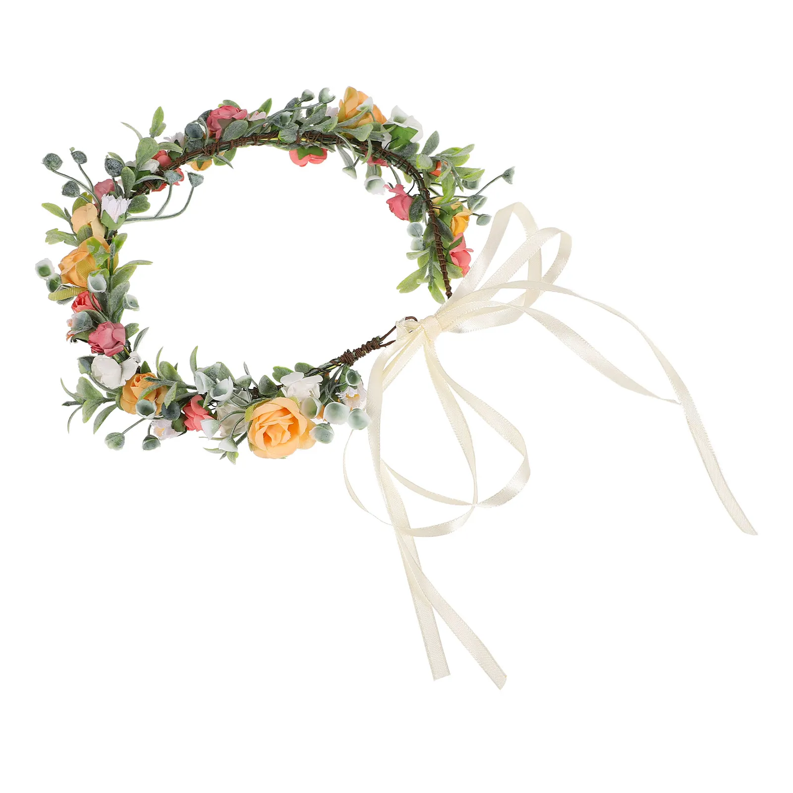 1Pcs Premium Colorful Flower Wreath Headband for Women Bride Bridesmaid Flower Hair Wreath Wedding Garland Headpiece Stylish