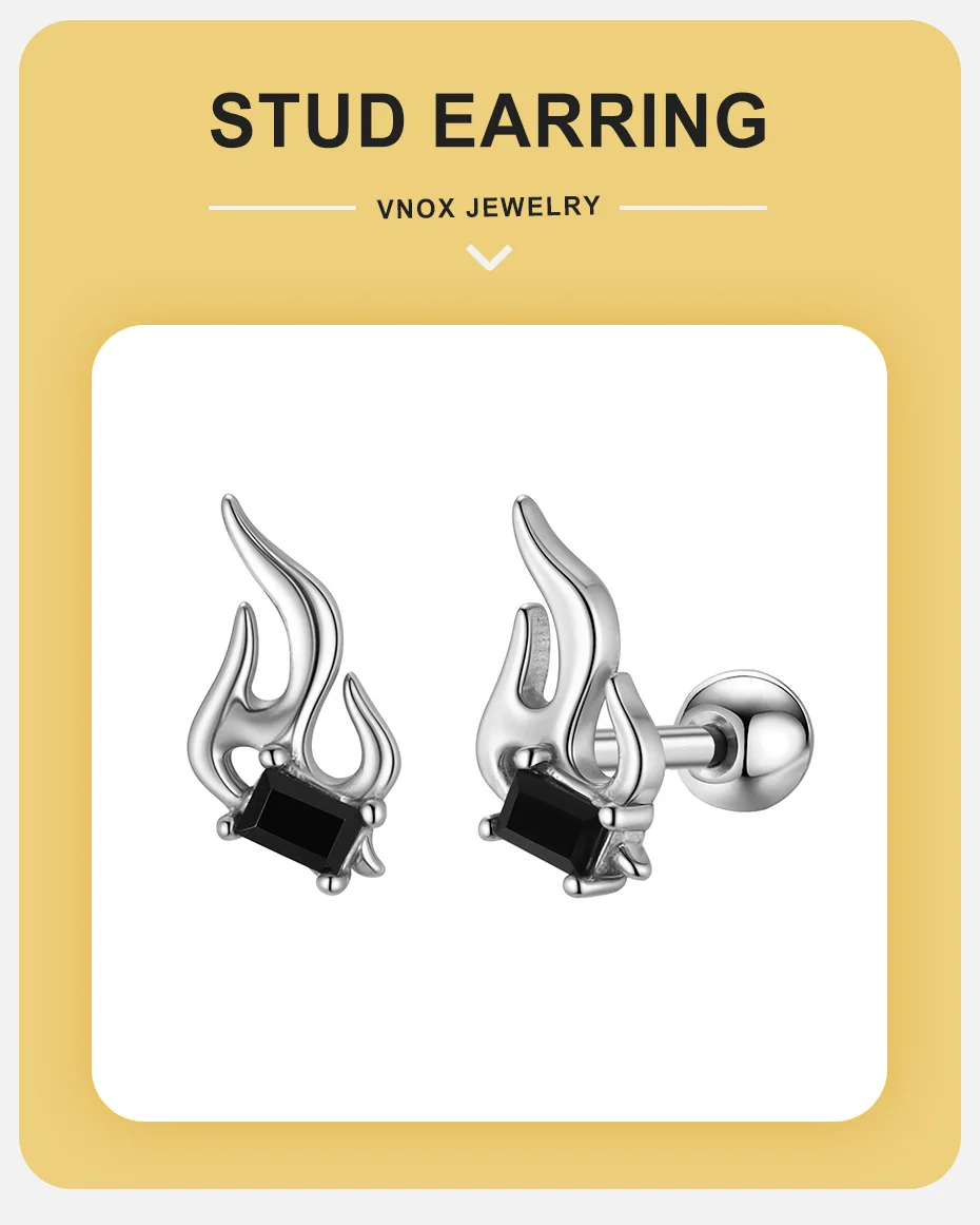 Edelstahl Flamme Zirkon Ohrstecker für Männer Frauen, Anti Allergie Hochwertige Metall Ohrstecker, Hip Hop Punk Schmuck Geschenk – Detail 1