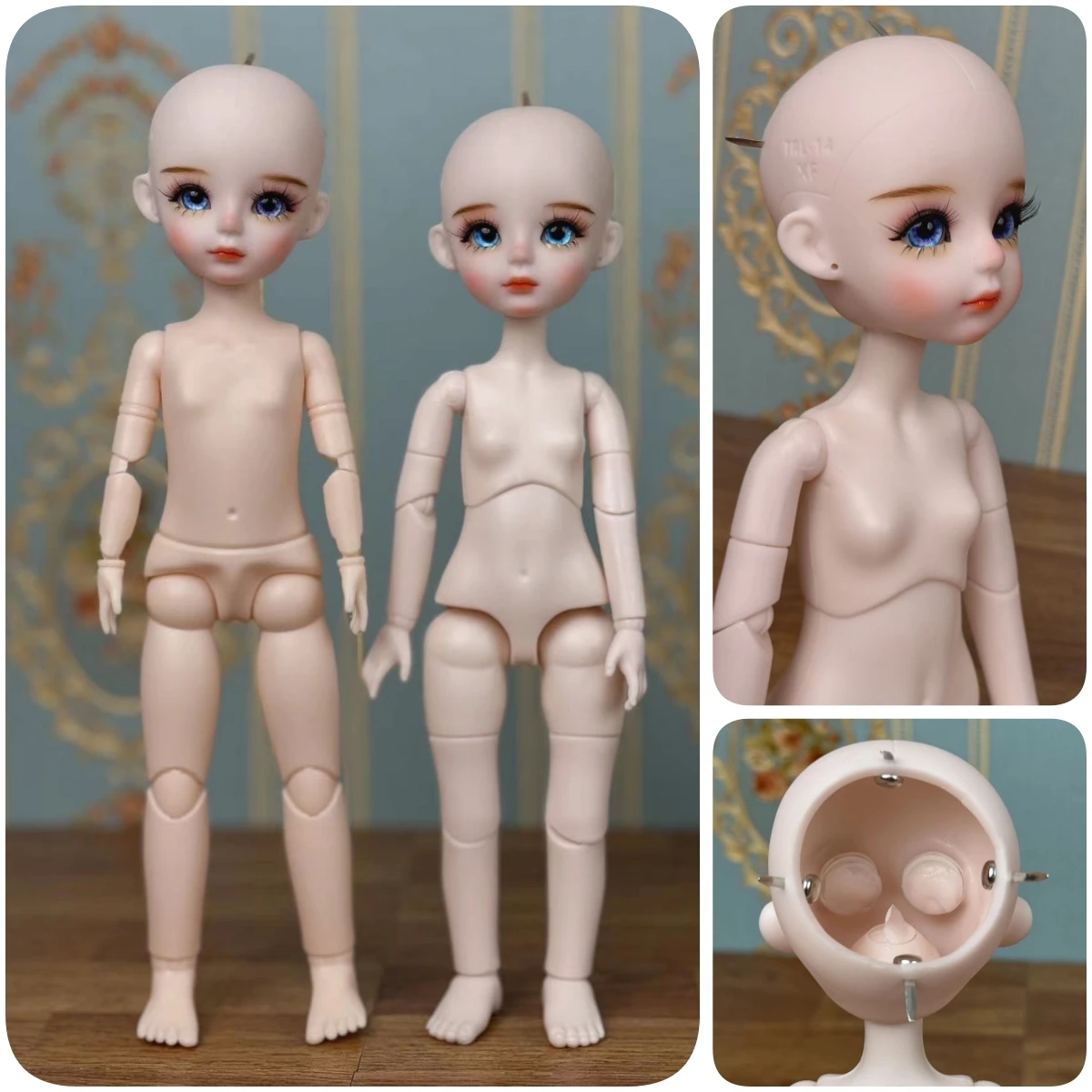 New Cute 30cm Doll Head 1/6 BJD Doll DIY Practice Makeup Whole Doll Toy Gift for Children and Girls (Open Head Can Change Eyes)