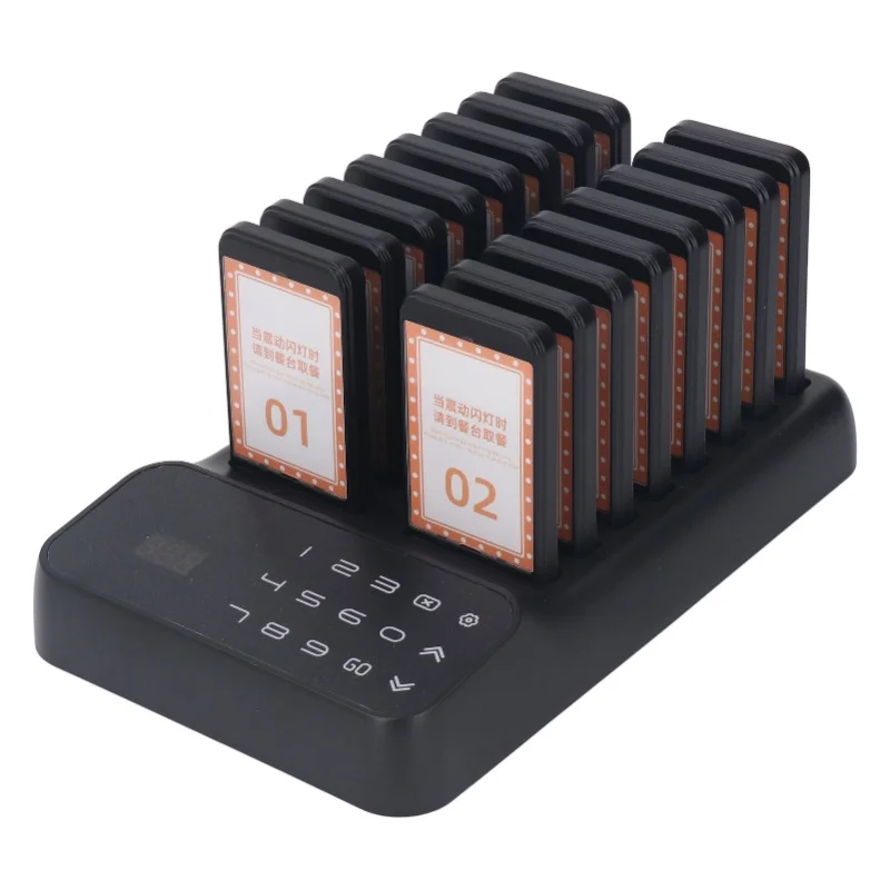 نظام النداء للمطاعم نظام طابور الاتصال اللاسلكي مطعم انتظار الطنانات الاهتزاز 16 جهاز النداء للضيوف 100-240 فولت المملكة المتحدة التوصيل #3