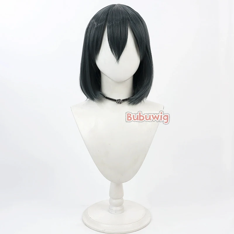 Bubuwig Synthetic Hair Saki Aoi Cosplay Wigs Senpai Is an Otokonoko Saki Aoi 30cm Short Straight Dark Gray Wig Heat Resistant