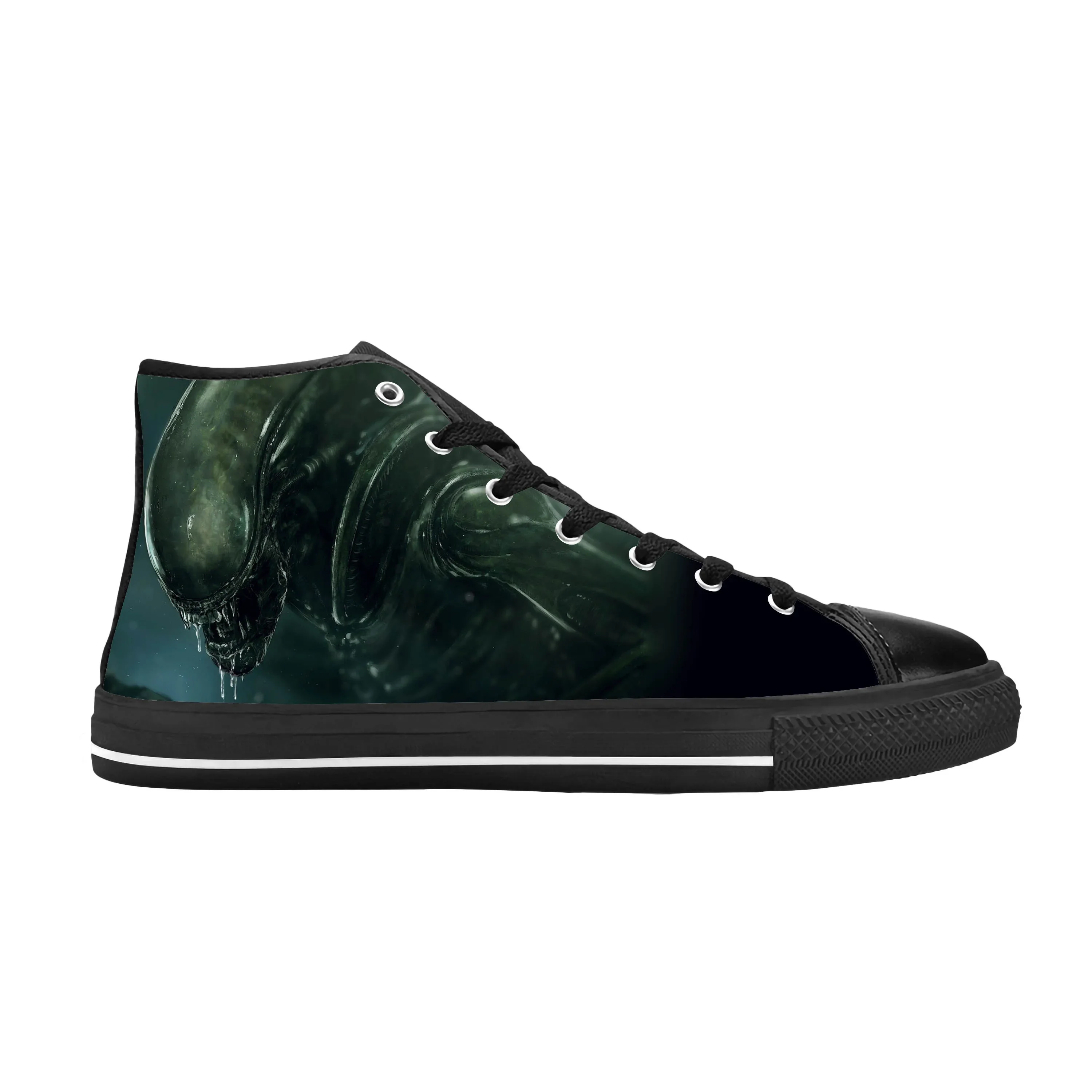 Xenomorph-Halloween Casual Sapatos de Pano Respirável para Homens e Mulheres, Terror Alienígena, Assustador, Gótico, Top Alto, Confortável, Impressão 3D, Quente