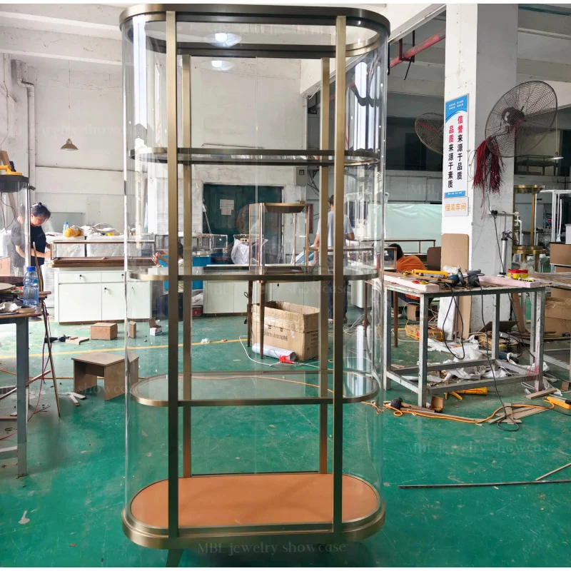 custom.Luxury Jewelry Display Cabinet Tempered Glass Stainless Steel Frame-Durable Customizable Showcase Cosmetics Showroom