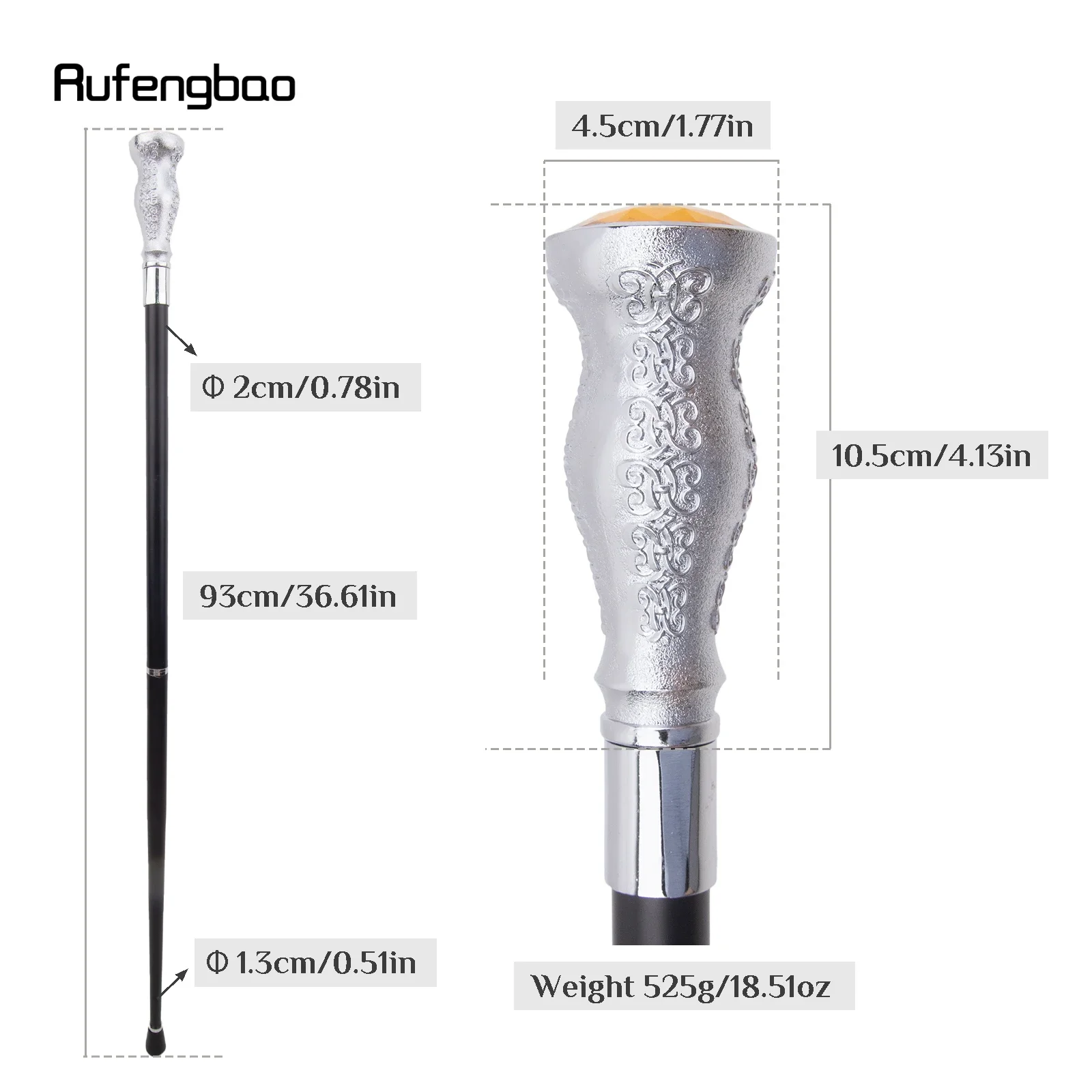 Yellow Artificial Diamond White Walking Cane Fashion Decorative Walking Stick Gentleman Elegant Cosplay Cane Crosier 93cm