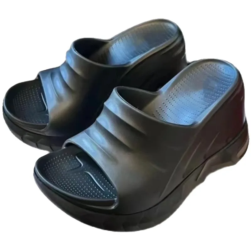 

Тапочки на каблуке, женские уличные летние новые хлопковые матовые универсальные сандалии, увеличивающие рост Beach oes, повседневные сандалии из ЭВА...