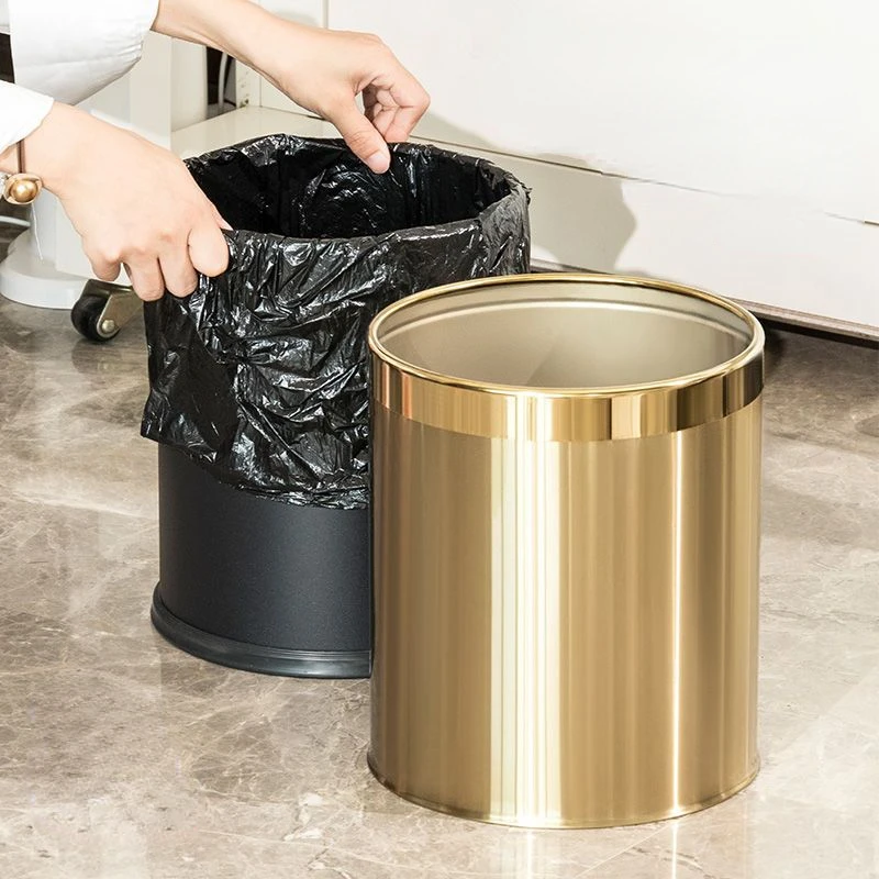 Nordic Golden Dustbin Home Kitchen Bathroom Living Room Toilet Trash Can Luxurious Odor Proof Waste Bucket Hotel Cleaning Tools