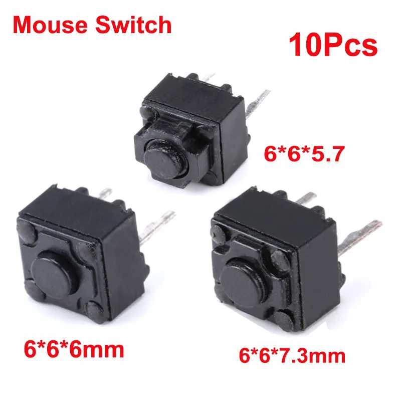 10pcs Micro Mouse Square Switch Button 6*6*5.7mm/6*6*6.0mm/6*6*7.3mm 6x6x5.7/6/7.3mm Tact Switch Microsoft Black Dots