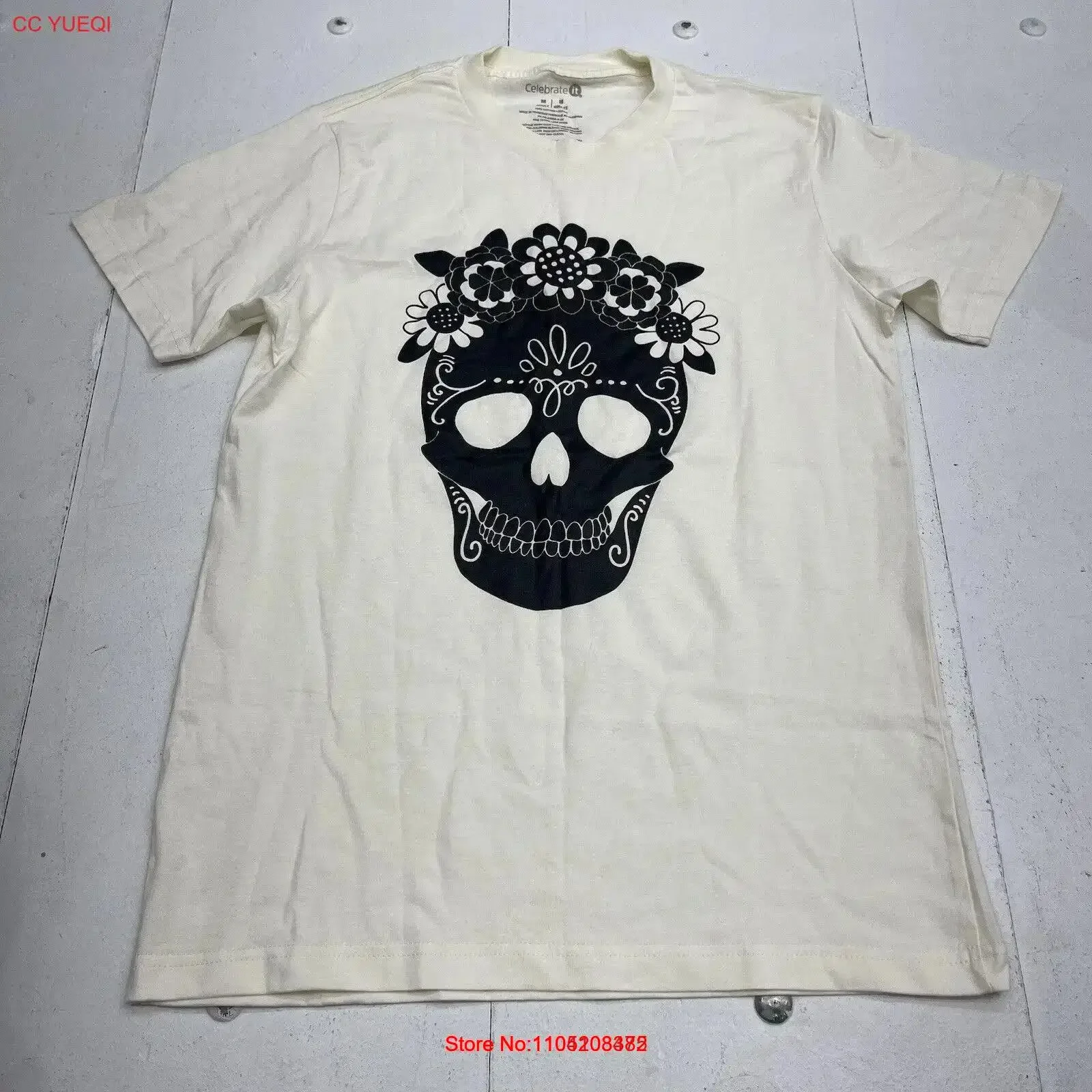 Celebrate It White Sugar Skull T Shirt Women s Size Medium vintage Washed Slightly graphic Casual Top For Everyday Wear