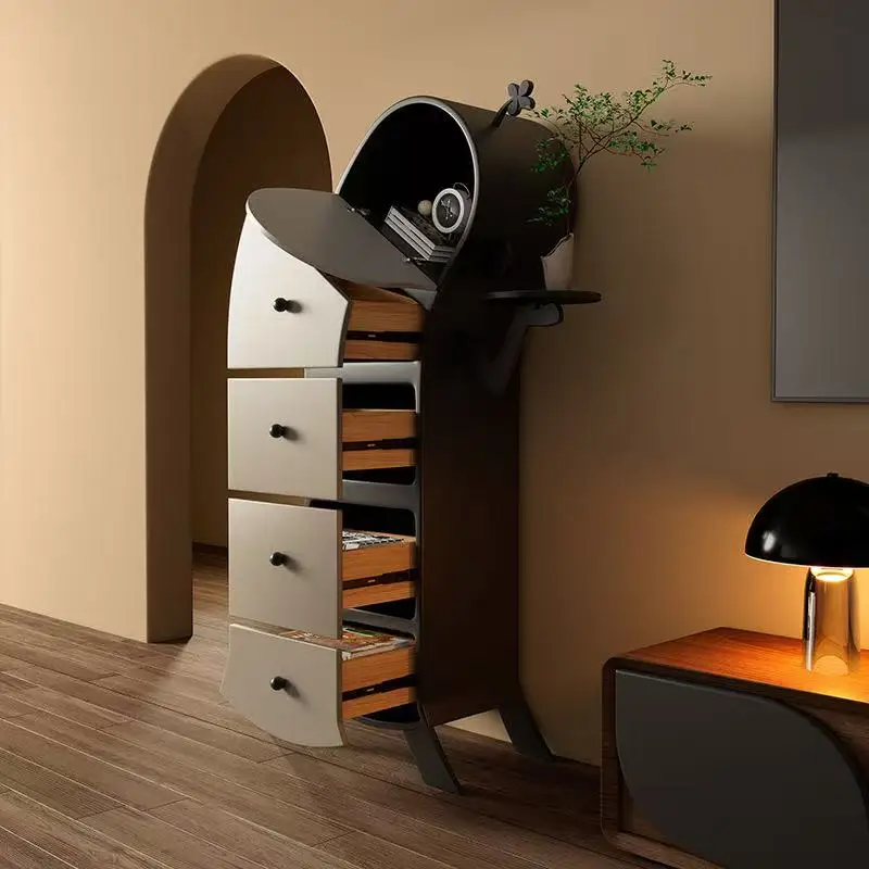 Modern Robot Shape Pure Solid Wood Chest of Drawers, Bucket Cabinet For TV Wall Side Storage Living Room