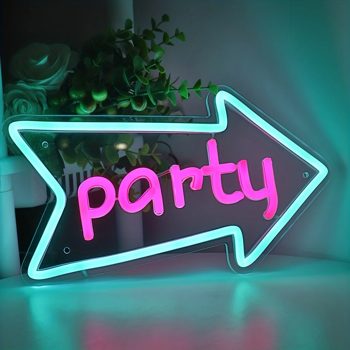 Party Neon Sign, Arrow Party LED Neon Signs for Wall Decor, Dimmable USB Powered Pink Party Neon Light for Birthday,Party,Bar
