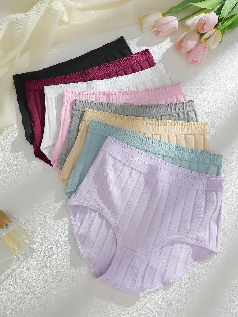 

8pcs Womens Cotton Macaron Color Briefs Soft Comfortable Breathable High-Waisted Panties For Everyday Wear