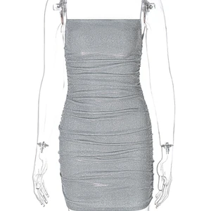 Sexy ärmellose hell silberne silberleba bodcon mini mini weibliches kleid spaghetti krankes kleid 8 Hauptverkäufe Kurzkleid - №4