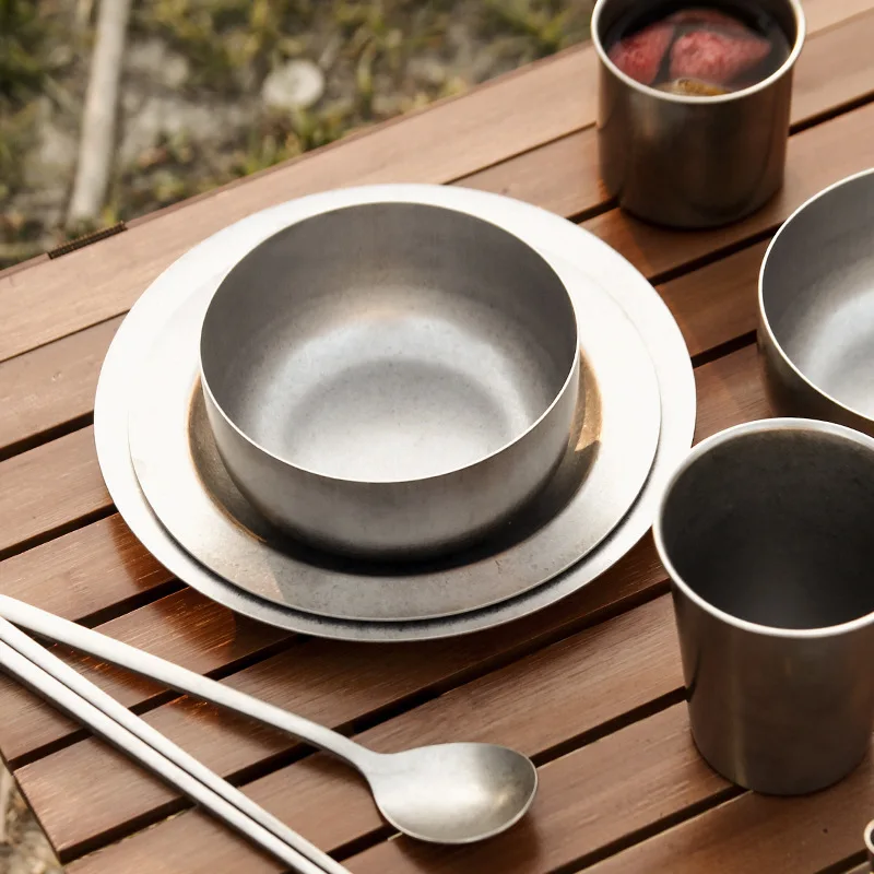 Food Grade Stainless Steel Snow Pull Bowl, Vintage Outdoor Camping And Drinking Utensils, Picnic Tableware,304, 300ml, A849