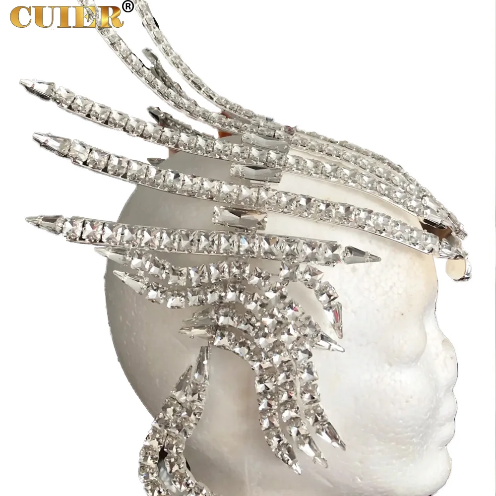 CUIER Huge Size Beauty pageant Crystal Headpiece for Women Stage TV Show Glass Square Gemstones Hair Accessories for Drag Queen