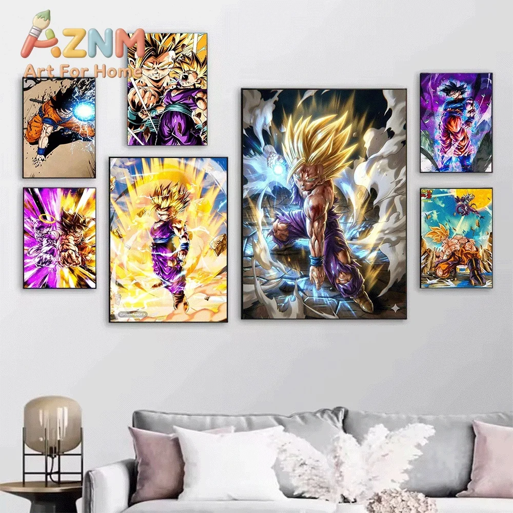 Dragon Ball Anime Canvas Wall Art No Frame Super Saiyan Gohan Goku Shenron Gogeta Manga Print Painting Home Living Room Bedroo