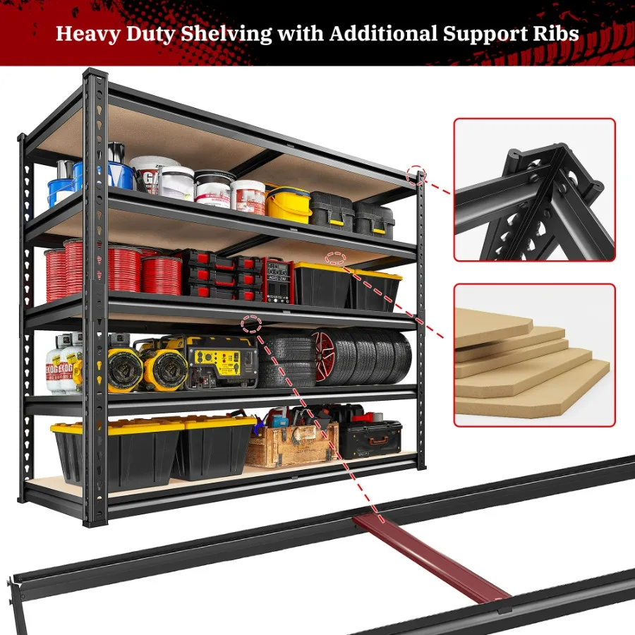 REIBII 3000LBS Garage Shelving Unit Heavy Duty Storage Shelves 5-Tier Metal Shelves for Pantry Industrial Shelf 40W x 20D x 72H