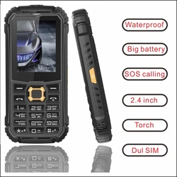 EAOR 2G Rugged SOS Phone IP68 Waterproof Keypad Phone Dual SIM 2000mAh Big Battery Push-button  Feature Phone  side key Torch