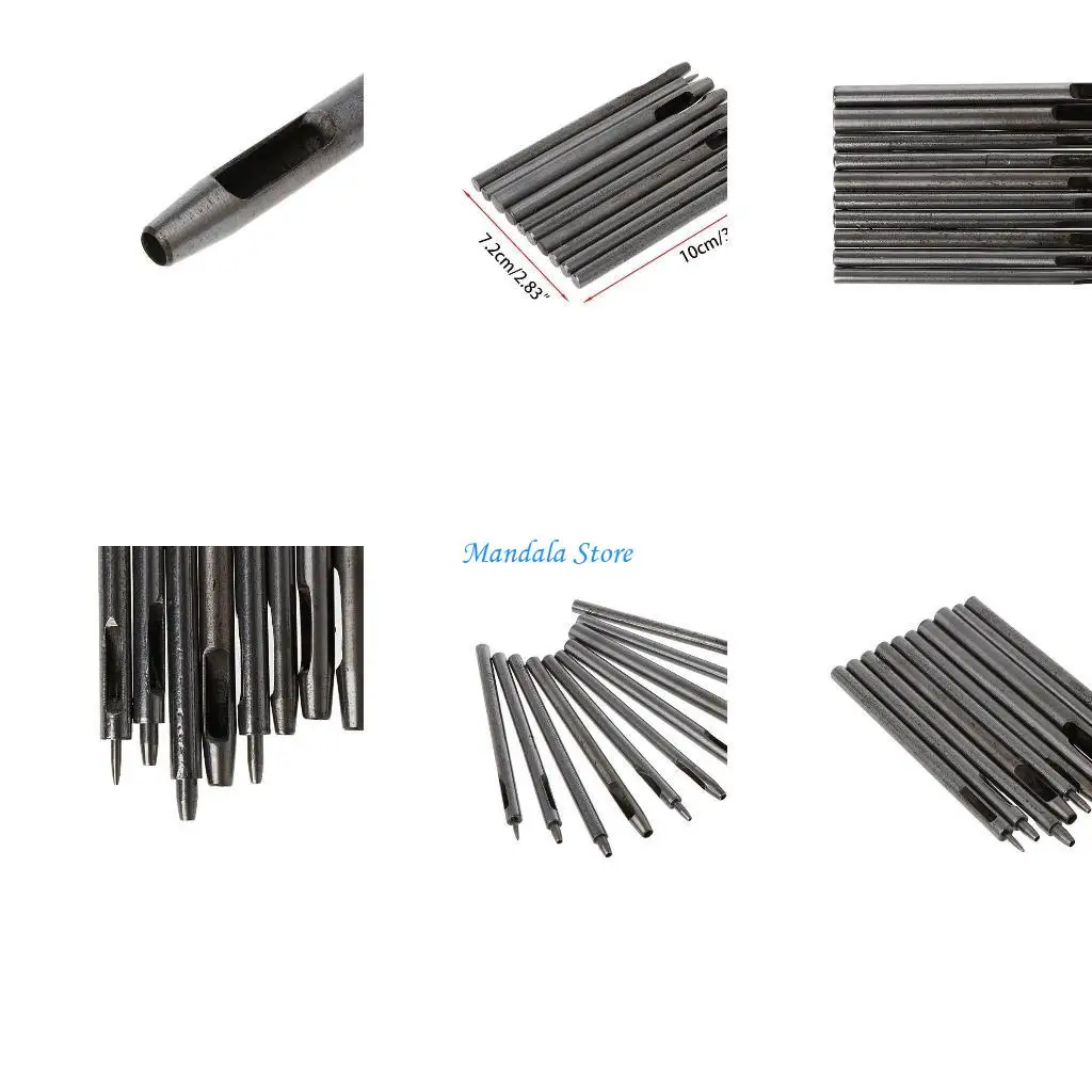 

U2JC 10Pieces DIY Handmade Belt Punching Leather Hole Hollow Drilling Tools Leather Handicraft Puncher Set Leather Tool