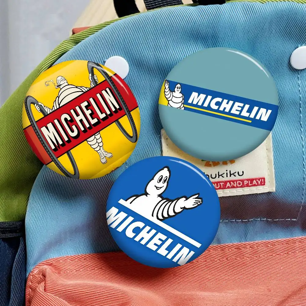 M-Michelins Cartoon Brooches Anime Badge Round Handmade Brooch Lapel Pins Jewelry for Backpack Clothes Gifts