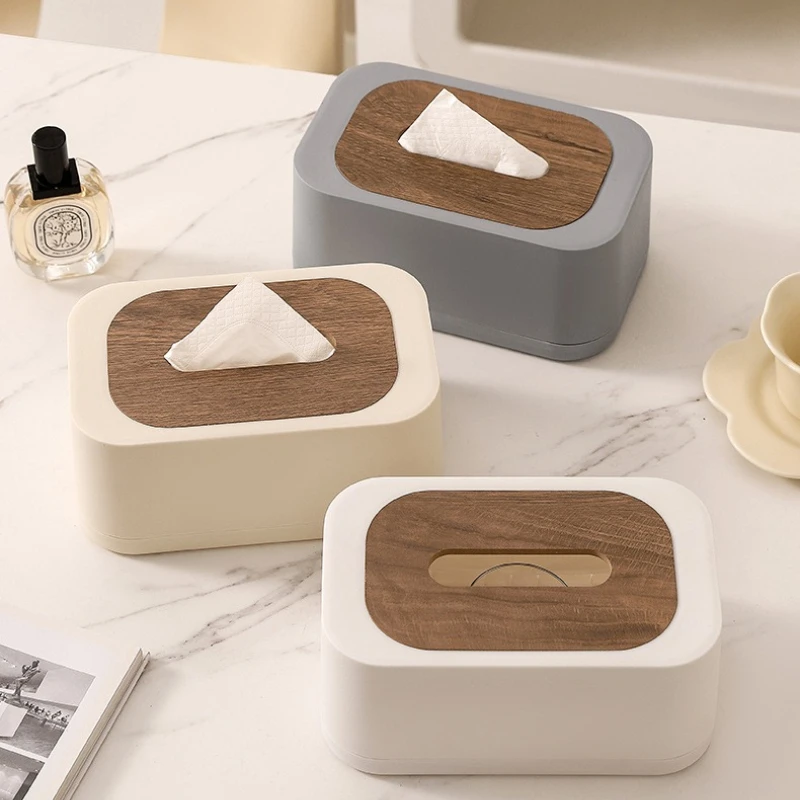 Minimalistische Taschentuchbox aus Holz mit Feder-Auto-Pop-Funktion, Papierhandtuchhalter für Wohnzimmer, Schlafzimmer, Badezimmer, Desktop, Heimdekoration