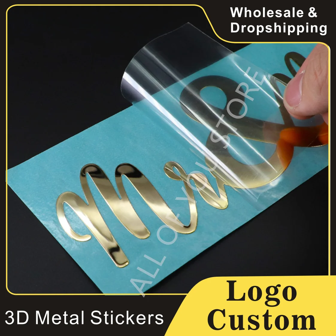 Custom 3D Transfer Metal Sticker, Self Adhesive, Gold Electroforming Metal, Hollow Name Stickers, Logo UV Print Label Your Brand