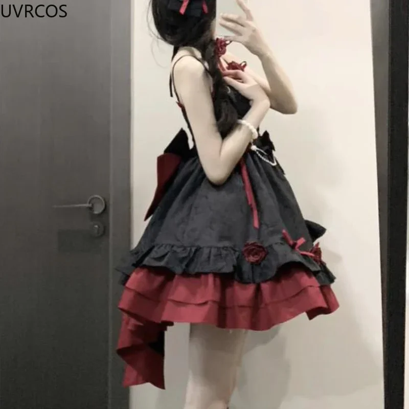 Новое викторианское платье 2025 года, готический японский стиль, элегантные платья с бантом и цветком розы, Harajuku, панк, Y2k, костюмы для косплея, Лолита CRQR45