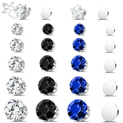ZS 1 Pair Magnetic Clip-on Earrings Black Blue CZ Crystal Ear Clip Heart Star No-Pierced Stud Earring No Piercing Jewelry 4-8MM