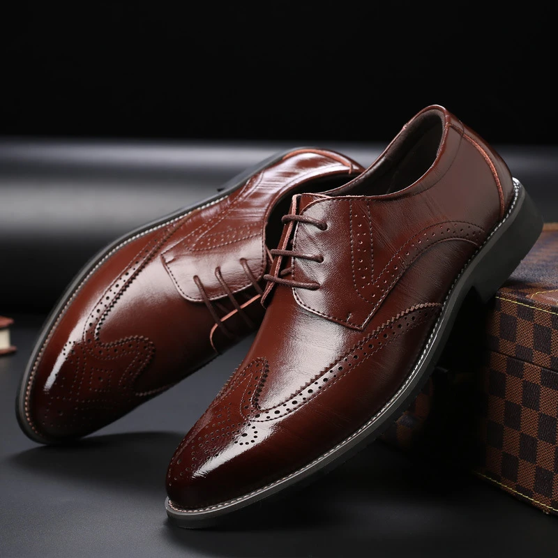 MenS Brogue Wingtip Formal Leather Shoes Lace Up Business Oxfords Multiple Colors Groom Wedding  Footwear Leisure Simple Fashion