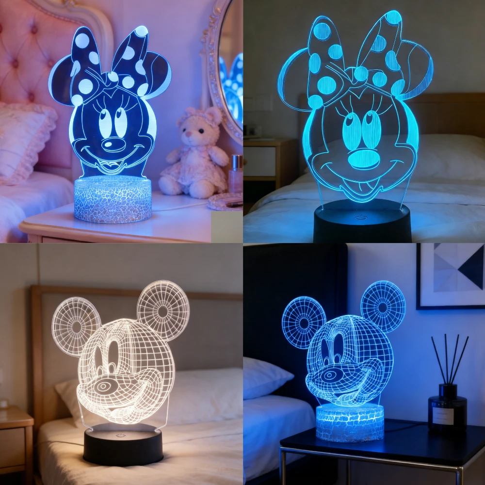 3D Night Light Cartoon Minnie Mickey Mouse Acrylic Touch 3D Illusion Lamp Bedroom Decorative Table Lamp Child Toys Gifts