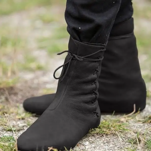 Medieval Carnival Men Cosplay Costumes Knight Hunter Prince Lace Up Halloween Pirate Leather Boots Women Stage Props Shoes Retro