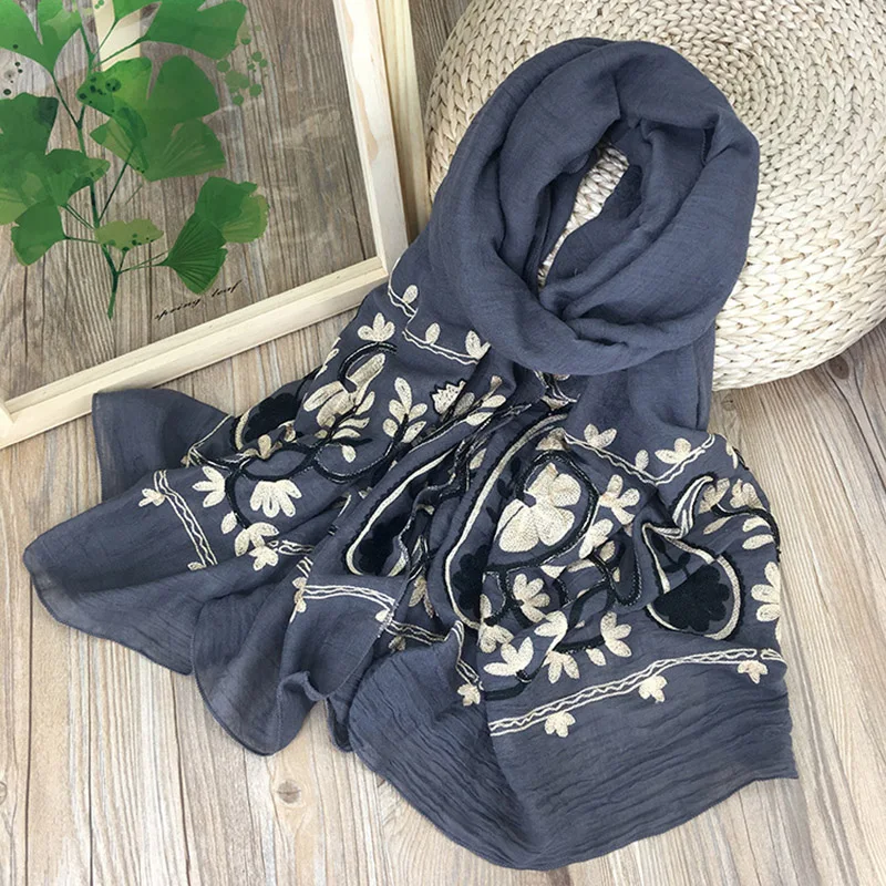 Embroidered Cashew Paisley Women Foulard Elegant Winter Scarf Muslim Hijab Bandana Long Shawl Beautiful