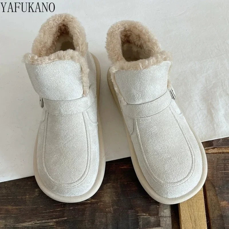 Warm Faux Lamb Wool Cotton Shoes Handmade Suede Casual Ankle Boots Winte Snow Boots Mori Girl Literary Retro Student Flat Boots