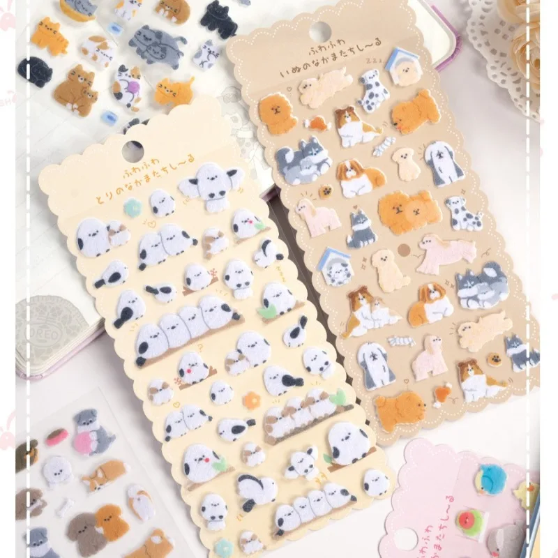 3D Felt Pet Stickers Cute Japanese Style Cat Dog Handmade Kawaii Decor Stickers for Kids Phone Case Gift Journal Scrapbooking