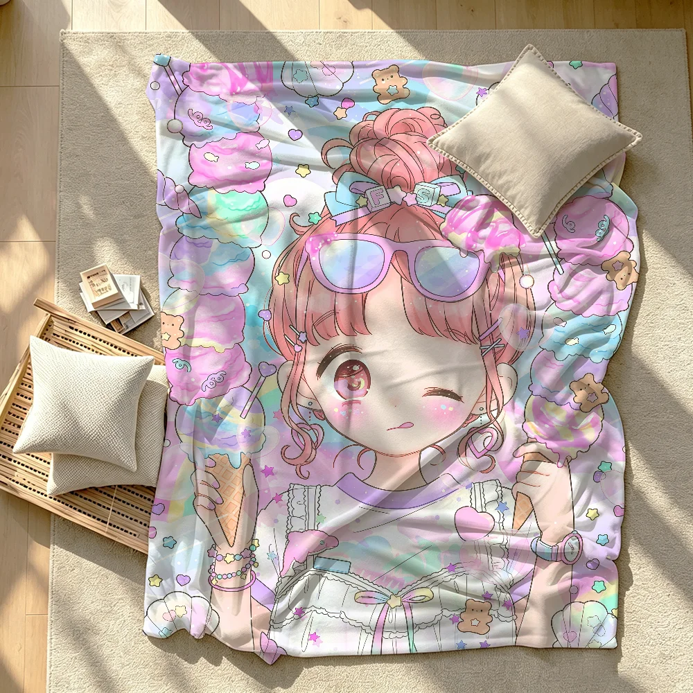 Yume Kawaii Anime Pink Girl Blanket Soft Warm And Thick Perfect For Bedroom Living Room Bed Sofa Camping Picnic Office Gift