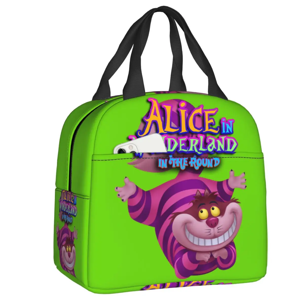 

Custom Alice In Wonderland Insulated Lunch Bag for Women Portable Cheshire Cat Thermal Cooler Lunch Tote Kids School Children