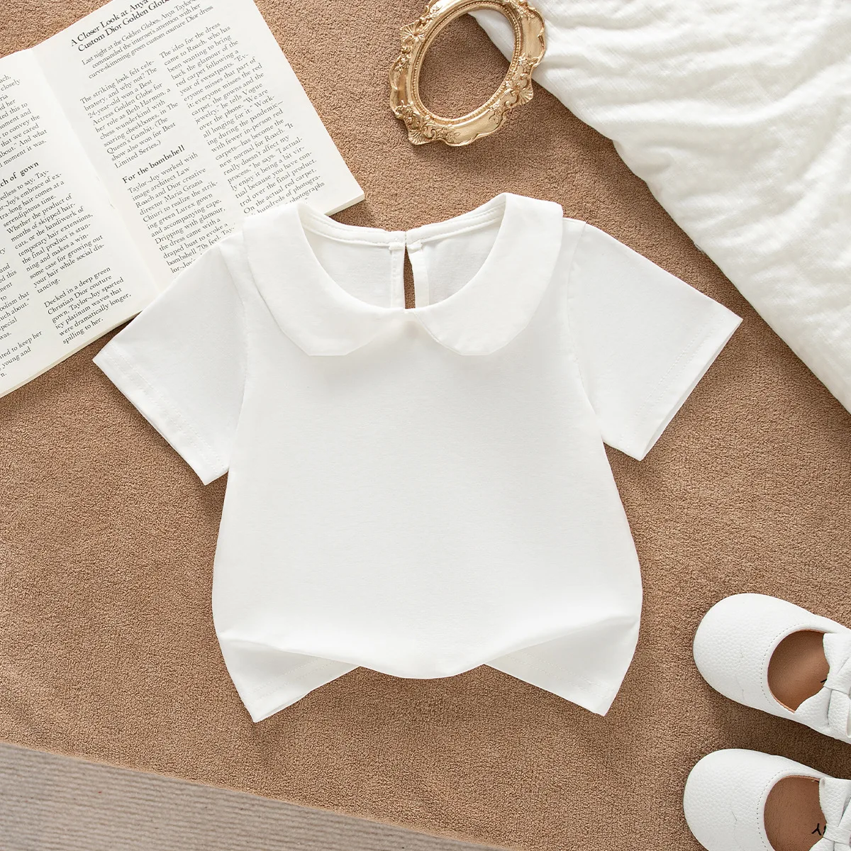Summer Bestsellers: Pure Cotton Versatile Baby Sweater-Neck White T-Shirt, Short Sleeve Top for Boys and Girls