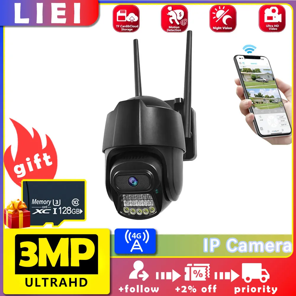 

LIEI 3MP UHD 4G Dual Screen Surveillance Camera All-round AI Human Detection Phone Remote Two-way Intercom Color Night Vision