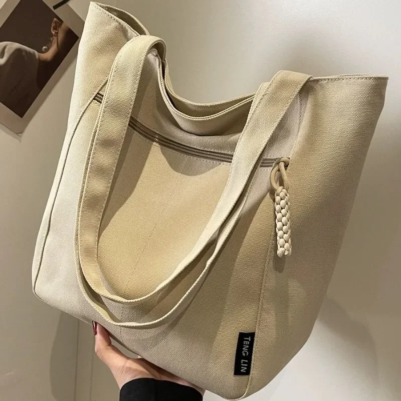 Canvas Bag Go To Class New Style Shoulder Bag Tote Bag Large Capacity Fashion Simple All-match Commuting Office Worker