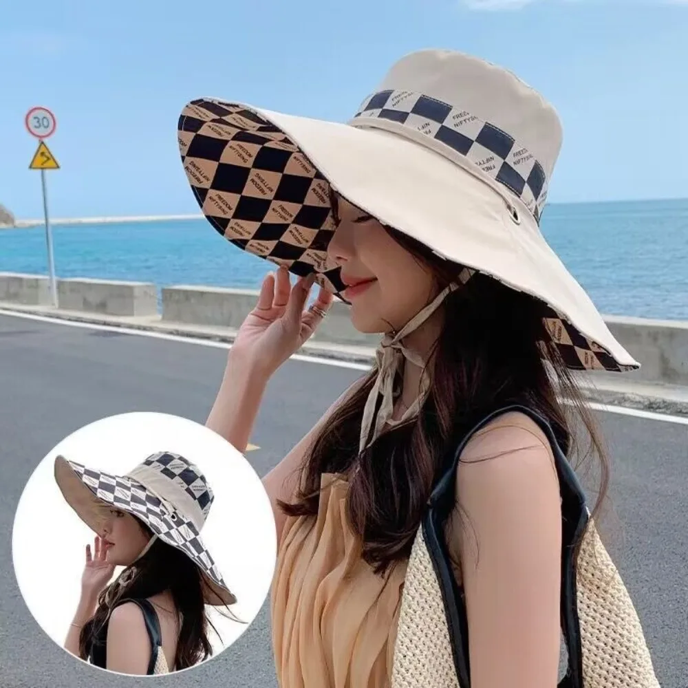 Fashion Foldable Women Sun Hat UV Protection Large Brim Beach Hat Korean style Sunshade Double-sided Bucket Hat Fisherman Cap