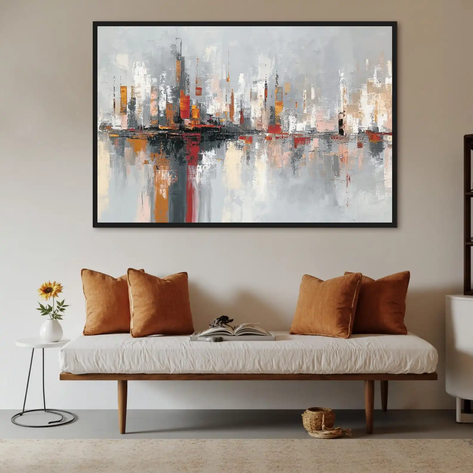 Mhemyo Large Original Abstract Hand Painted Cityscape Oil Painting Modern Textured Skyline Wall Art High-end Living Room Decor