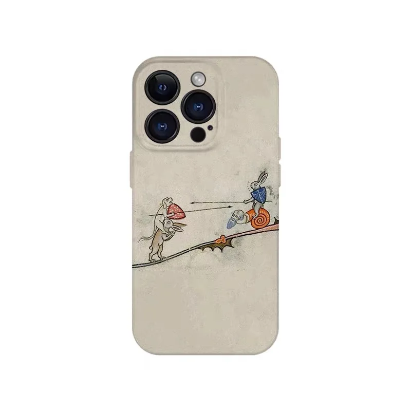

Ins Korean Rabbit Fighting Cartoon Case for IPHONE 17 16 ProMax 15 14 Plus 13 12 MINI 11PRO 16Plus XR XS MAX Acrylic Phone Cover