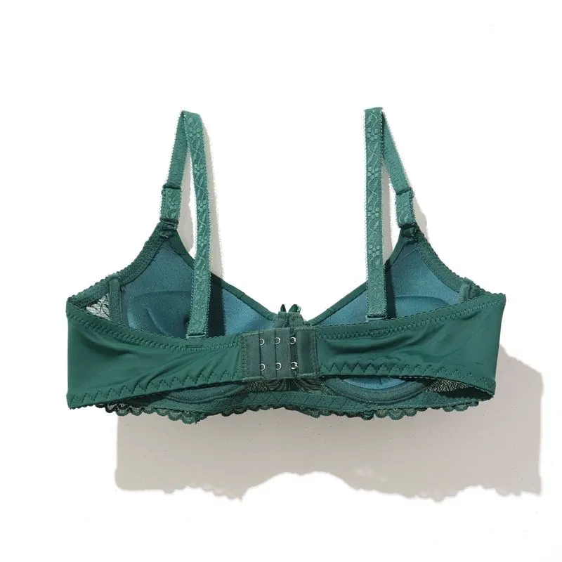 Beauwear Green Embroidred Floral Bra with Pendent Push Up Bra with Foam Pad Underwire Bras 75B 80B 85B-W8001