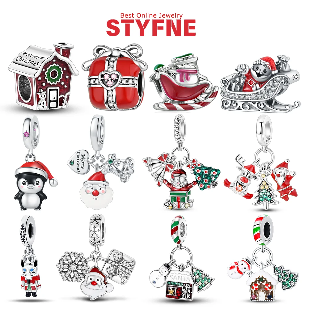 

S925 Silver Christmas Snowflake Charms Heart Shaped Shiny Zircon Bead Fit Original Bracelet Diy Fine Jewelry Christmas Gift