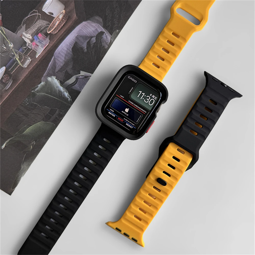 Cute Soft Silicone Band+Case For Apple Watch 44mm 40 45 41 49 42 38mm Color Match Breathable For Ultra Series 9 8 SE 7 6 5 4 3