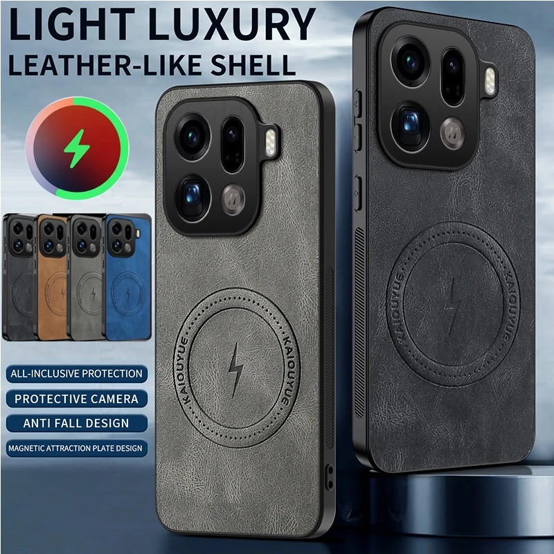 

Leather Shockproof Phone Case For OPPO Find X9 Pro For Magsafe Magnetic Wireless Charger Cover Realme 15T 15 Pro 5G Soft Bumper
